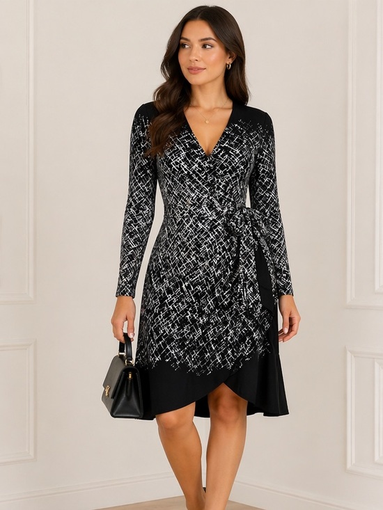 BCBGMaxAzria Dresses & Skirts - BCBGMAXAZRIA Black & White Abstract Wrap Dress XS NWOT Long Sleeve